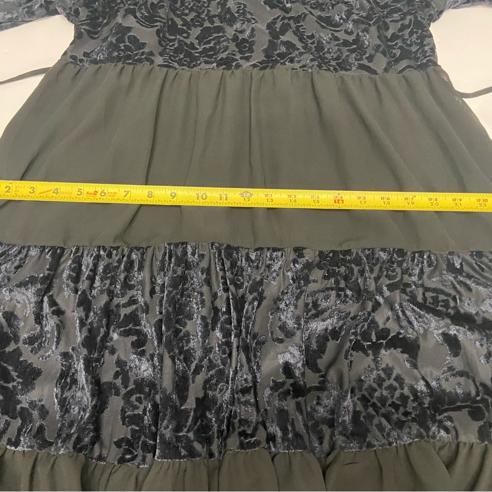 Velvet Burn Out Black/Blue Chiffon Tiered Midi Dress W/Slip Sheer Oversized L - Picture 14 of 17